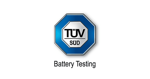 Logo-ul octogonal TÜV SÜD în albastru și argintiu, cu textul „Verificare baterie” sub acesta.