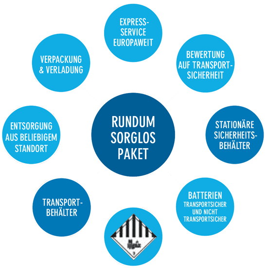 O infografică prezintă opt cercuri albastre dispuse în jurul unui cerc central, care reprezintă serviciile.